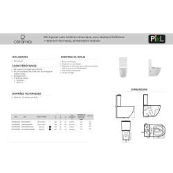 PixL WC à poser sans bride + abattant SoftClose + réservoir de chasse, alimentation latérale, blanc brillant (CEPX030RREXVP)