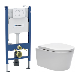 Duofix Pack WC bâti 112 cm + WC suspendu sans bride avec abattant SoftClose Swiss Aqua Technologies + plaque (GEBSTBRWR01MAN-FR)