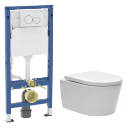 Duofix Pack WC bâti 112 cm + WC suspendu sans bride avec abattant SoftClose Swiss Aqua Technologies + plaque (GEBSTBRWR01MAN-FR)