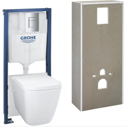 Solido pack WC suspendu + cuvette sans bride + plaque de commande chromée, isolant et habillage à carreler (G36535000)