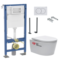 Pack WC Bâti-support Duofix + Cuvette suspendue sans brides + Abattant frein de chute + Plaque blanche + 2 Pieds support Geberit