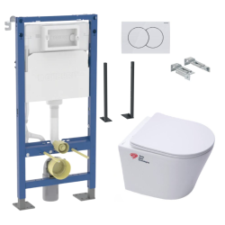 Pack Autoportant Bâti-support Duofix + WC sans bride Infinitio + Abattant softclose + Plaque blanche (InfinitioGebX)