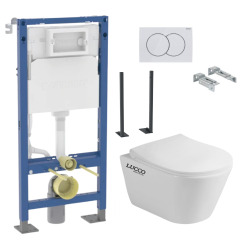 Pack Autoportant Bâti-support Duofix + WC sans bride SAPHO Avva + Abattant softclose + Plaque blanche (AvvaGebX)