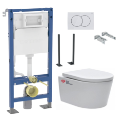 Pack WC Bâti-support Duofix + Cuvette suspendue sans brides + Abattant frein de chute + Plaque blanche + 2 Pieds support Geberit