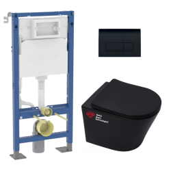 Pack WC Bâti-autoportant Duofix + WC sans bride Infinitio + Abattant softclose + Plaque noire brillante