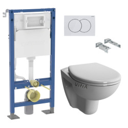 Pack WC suspendu complet Geberit Duofix autoportant, WC VitrA Normus, abattant SoftClose, plaque blanche