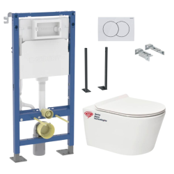 Pack Autoportant Bâti-support Duofix + WC sans bride Infinitio + Abattant softclose + Plaque blanche (InfinitioGebX)