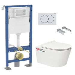 Pack Autoportant Bâti-support Duofix + WC sans bride Infinitio + Abattant softclose + Plaque blanche (InfinitioGebX)