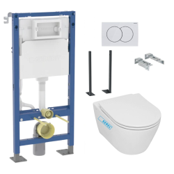 Pack WC Bâti-support + WC Swiss Aqua Technologies Infinitio sans bride, fixations invisibles + Plaque blanche (InfinitioGeb3)