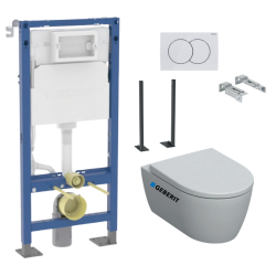 Pack WC Bâti-support Duofix + Cuvette suspendue sans brides + Abattant frein de chute + Plaque blanche + 2 Pieds support Geberit
