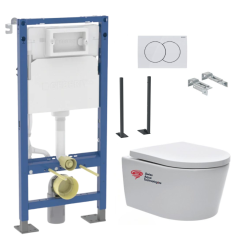 Pack WC Bâti-support Duofix + Cuvette suspendue sans brides + Abattant frein de chute + Plaque blanche + 2 Pieds support Geberit