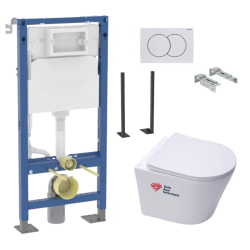Pack Autoportant Bâti-support Duofix + WC sans bride Infinitio + Abattant softclose + Plaque blanche (InfinitioGebX)