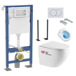 Geberit + Swiss Aqua Technologies Pack WC Bâti autoportant Geberit + WC sans bride Swiss Aqua Technologies + Abattant softclose + Plaque