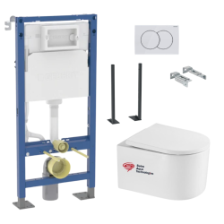 Duofix Bâti-support Geberit + WC sans bride SAT + Abattant SoftClose + Jeu de pieds autoportants + Plaque Delta01 (DelanoTQGebX)