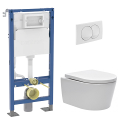 Duofix Pack WC bâti 112 cm + WC suspendu sans bride avec abattant SoftClose Swiss Aqua Technologies + plaque (GEBSTBRWR01MAN-FR)