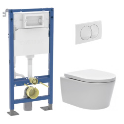 Duofix Pack WC bâti 112 cm + WC suspendu sans bride avec abattant SoftClose Swiss Aqua Technologies + plaque (GEBSTBRWR01MAN-FR)