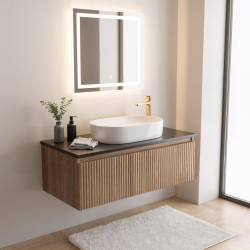 Swiss Aqua Technologies Meuble de salle de bain avec comptoir en pierre artificielle SAT Evolution 78x30x44,8 cm noyer mat (SATEVO80NATK)