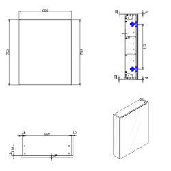 B-Way 60x75 cm armoire de salle de bain en chêne lamellé-collé avec miroir intégré (BWAY60CABOAK)  B-Way 60x75 cm armoire de salle de bain en chêne lamellé-collé avec miroir intégré (BWAY60CABOAK)