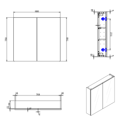  B-Way 80x75 cm armoire de salle de bain en chêne lamellé-collé avec miroir intégré (BWAY80CABOAK)