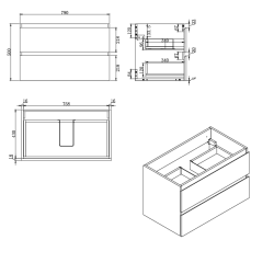 B-Way 79x50x45 cm meuble de salle de bain suspendu 2 tiroirs avec lavabo en marbre coulé, chêne mat (BWAY280OAKU)