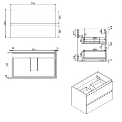 B-Way 79x50x45 cm meuble de salle de bain suspendu avec plaque de recouvrement, 2 tiroirs, chêne mat (BWAY280OAKDESK)
