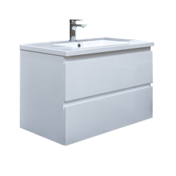  B-Way 79x50x45 cm meuble de salle de bain suspendu avec lavabo en marbre coulé, 2 tiroirs, blanc brillant (BWAY280WU)