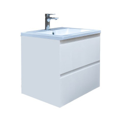 Meuble salle de bain suspendu 59 x 50 x 45 cm blanc brillant 2 tiroirs avec lavabo en marbre coulé SAT B-Way (BWAY260WU)