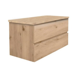 Meuble de salle de bain suspendu 100 cm avec plan de toilette, 2 tiroirs, chêne Halifax mat, SAT B-Way (BWAY2100OAKDESK)