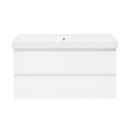 B-Way 99x50x45 cm meuble de salle de bain suspendu 2 tiroirs avec lavabo en céramique, blanc brillant(BWAY2100WU1BI)