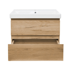  B-Way 79x50x45 cm meuble de salle de bain suspendu 2 tiroirs avec lavabo en céramique, chêne mat (BWAY280OAKU1BI)