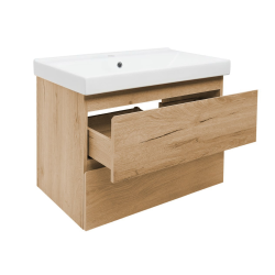 B-Way 79x50x45 cm meuble de salle de bain suspendu 2 tiroirs avec lavabo en céramique, chêne mat (BWAY280OAKU1BI)