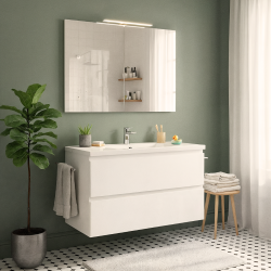 B-Way 79x50x45 cm meuble de salle de bain suspendu avec lavabo en marbre coulé, 2 tiroirs, blanc brillant (BWAY280WU)