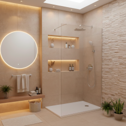 Pack Douche Complet – Paroi Walk-In 140x200 Chrome + Colonne SAT 3 Jets + Receveur Marbre Coulé Blanc 140x80 (SAT100C7PR149W)