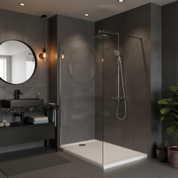 Pack Douche Complet – Paroi Walk-In 120x200 Chrome + Colonne SAT 3 Jets + Receveur Marbre Coulé Blanc 120x80 (SAT120C7PR128W)