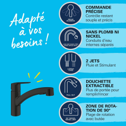 START mitigeur monocommande évier avec douchette extractible, noir mat (303072431)