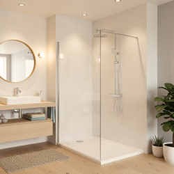 Pack Douche Complet – Paroi Walk-In 120x200 Chrome + Colonne Grohe Eurosmart 2 Jets + Receveur Marbre Coulé Blanc 120x80 (SAT120