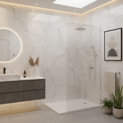 Pack Douche Complet – Paroi Walk-In 100x200 Chrome + Colonne Grohe Eurosmart 2 Jets + Receveur Marbre Coulé Blanc 120x80 (SAT100