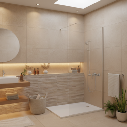Pack Douche Complet – Paroi Walk-In 100x200 Chrome + Colonne Grohe Tempesta 3 Jets + Receveur Marbre Coulé Blanc 120x90