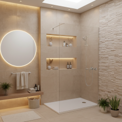 Pack Douche Complet – Paroi Walk-In 120x200 Chrome + Colonne Grohe Tempesta 3 Jets + Receveur Marbre Coulé Blanc 120x80 (SAT120C