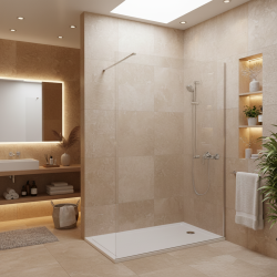 Pack Douche Complet – Paroi Walk-In 140x200 Chrome + Colonne Grohe Tempesta 3 Jets + Receveur Marbre Coulé Blanc 140x80 (SAT140C
