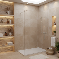 Pack Douche Complet – Paroi Walk-In 140x200 Chrome + Colonne Grohe Tempesta 3 Jets + Receveur Marbre Coulé Blanc 140x80 (SAT140C