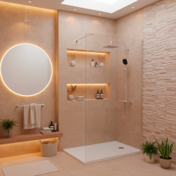 Pack Douche Complet – Paroi Walk-In 120x200 Chrome + Colonne Grohe Vitalio 2 Jets + Receveur Marbre Coulé Blanc 120x80 (SAT120C8