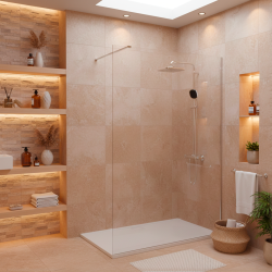 Pack Douche Complet – Paroi Walk-In 140x200 Chrome + Colonne Grohe Vitalio 2 Jets + Receveur Marbre Coulé Blanc 140x80 (SAT140C8