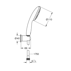  Vitalio Start 110 set douchette à main 1 jet avec support mural, chrome (G27944001)