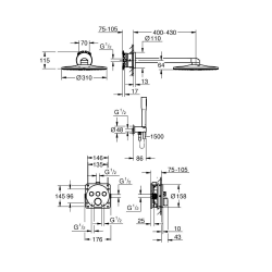 Precision SmartControl Set de douche encastrée avec façade thermostatique + Douche de tête 2 jets + Douchette (G34874000)