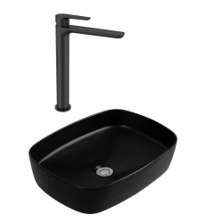 PixL 49,5x37,5x13,5 cm vasque à poser + Swiss Aqua Technologies Mood mitigeur lavabo XL + Ceramia PixL bonde (CEPX49BKMSAT285C) PixL 49,5x37,5x13,5 cm vasque à poser + Swiss Aqua Technologies Mood mitigeur lavabo XL + Ceramia PixL bonde (CEPX49BKMSAT285C)