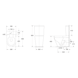  Brevis réservoir de chasse d'eau en céramique pour Combi WC SATBRE32 et SATPRO31, blanc (SATBRE32N)