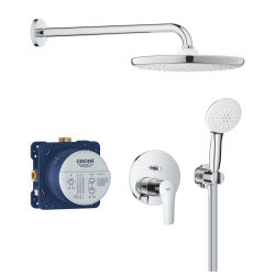 Pack Douche Complet – Paroi Walk-In 100x200 Chrome + Colonne Grohe Eurosmart 2 Jets + Receveur Marbre Coulé Blanc 120x80 (SAT100