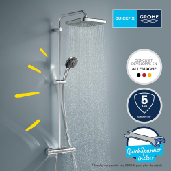 Pack Douche Complet – Paroi Walk-In 120x200 Chrome + Colonne Grohe Vitalio 2 Jets + Receveur Marbre Coulé Blanc 120x90 (SAT120C8