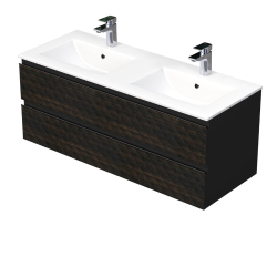 Cube Way 120x47,5x46 cm meuble de salle de bain suspendu 2 tiroirs avec double vasque en céramique, marron mat (CUBE3D1202ZHMOD) Cube Way 120x47,5x46 cm meuble de salle de bain suspendu 2 tiroirs avec double vasque en céramique, marron mat (CUBE3D1202ZHMOD)